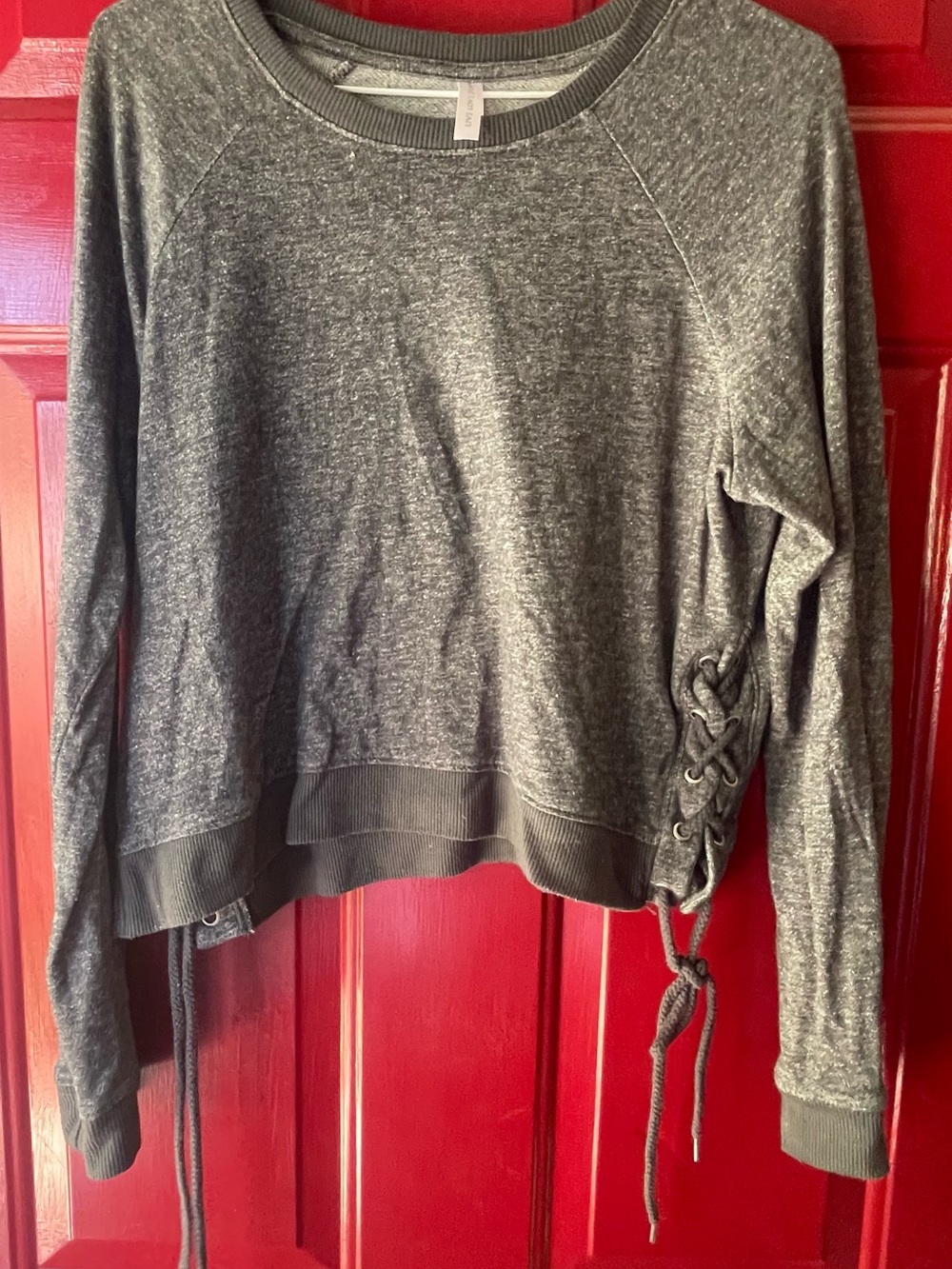 Aeropostale Heather Charcoal Lace-Up Side Pullover Sweatshirt